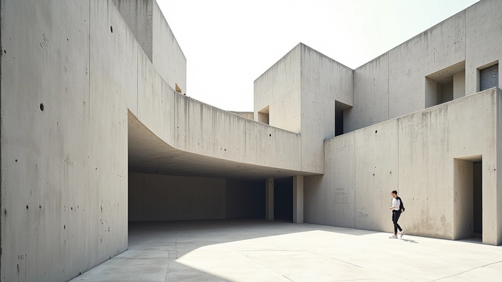 Brutale Architektur mit Betonstrukturen und geometrischen Formen, modernes Gebäude mit klaren Linien